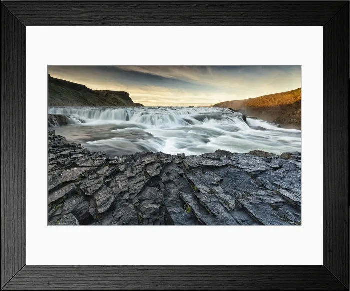 Framed Print : Gullfoss waterfall at sunset, Landmannalaugar, South Iceland, Iceland