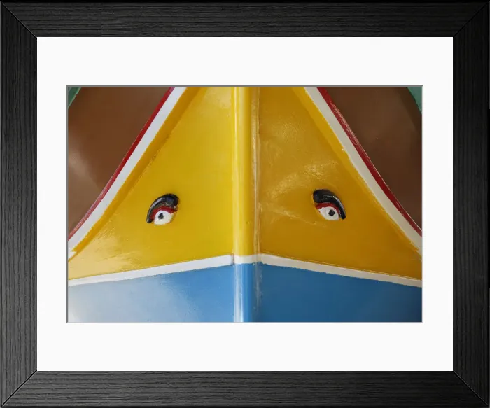 Framed Print : Detail of luzzu, traditional fishing boat with Phoenician eyes in the historic city of Framed Print : Detail of luzzu, traditional fishing boat with Phoenician eyes in the historic city of