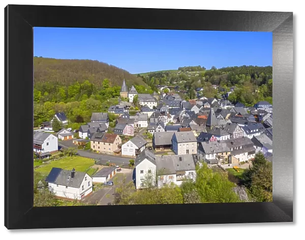 Aerial view on the medival village of Herrstein, Hunsruck, Rhineland-Palatinate, Germany