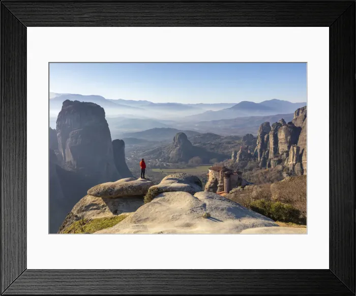 Framed Print : A man looks at the view above Rousanou Monastery, Meteora, Thessaly, Greece Framed Print : A man looks at the view above Rousanou Monastery, Meteora, Thessaly, Greece