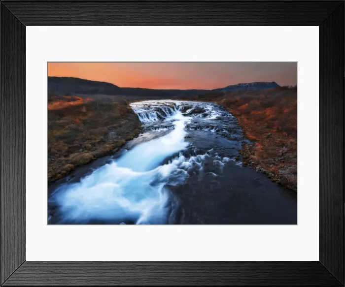 Framed Print : Bruarfoss waterfall during a fall sunset, Iceland Framed Print : Bruarfoss waterfall during a fall sunset, Iceland