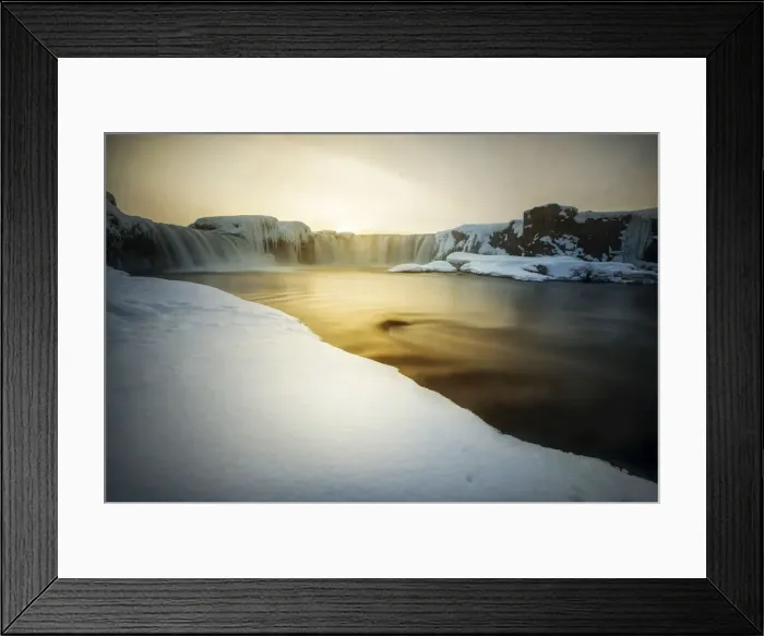 Framed Print : Godafoss waterfall during a cold sunset in winter, Nordurland, Iceland