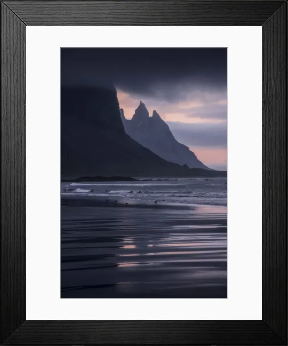 Framed Print : Close up view of the Vestrahorn and the peaks behind it with sand patterns, Iceland Framed Print : Close up view of the Vestrahorn and the peaks behind it with sand patterns, Iceland