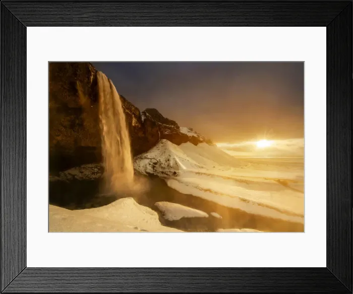 Framed Print : Seljalandfoss during a dramatic winter sunset, Iceland Framed Print : Seljalandfoss during a dramatic winter sunset, Iceland