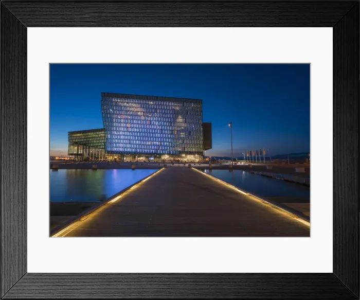 Framed Print : Illuminated Harpa Concert Hall and Conference Center at night, Reykjavik, Iceland