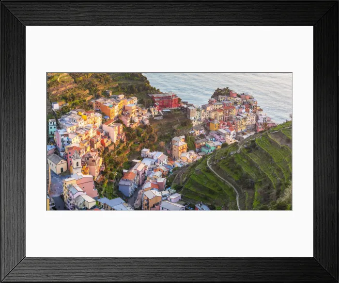 Framed Print : Europe, Italy, Liguria, Cinque Terre. View over Manarola at Sunset Framed Print : Europe, Italy, Liguria, Cinque Terre. View over Manarola at Sunset