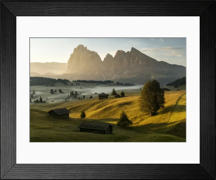 Framed Print : Summer sunrise at the Alpe di Siusi (Seiser Alm) in the Dolomites, Italy Framed Print : Summer sunrise at the Alpe di Siusi (Seiser Alm) in the Dolomites, Italy