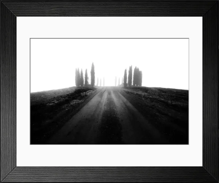 Framed Print : Country road covered with fog during autumn, Val d Orcia, Tuscany, Italy Framed Print : Country road covered with fog during autumn, Val d Orcia, Tuscany, Italy
