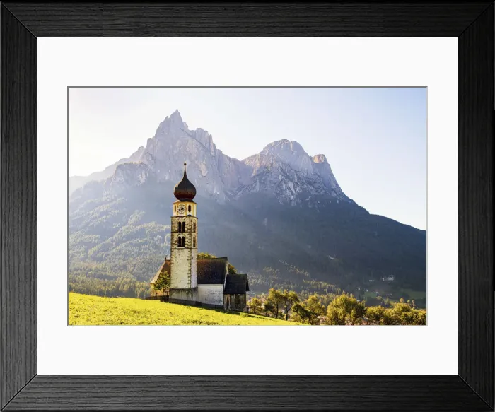 Framed Print : Mt. Schlern & St. Valentin Church, Alpe di Suisi, Dolomites, Italy Framed Print : Mt. Schlern & St. Valentin Church, Alpe di Suisi, Dolomites, Italy