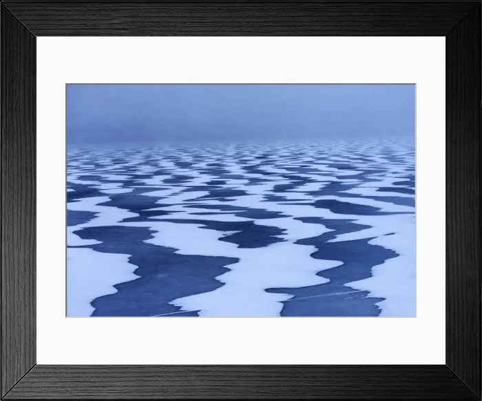 Framed Print : Snow textures shaped by the wind on a frozen lake in the Lofoten islands, Norway