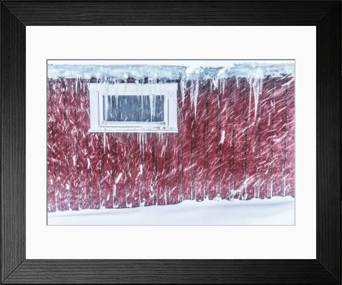Framed Print : Details of a rorbu in Hamnoy during a snowfall, Lofoten islands, Norway Framed Print : Details of a rorbu in Hamnoy during a snowfall, Lofoten islands, Norway