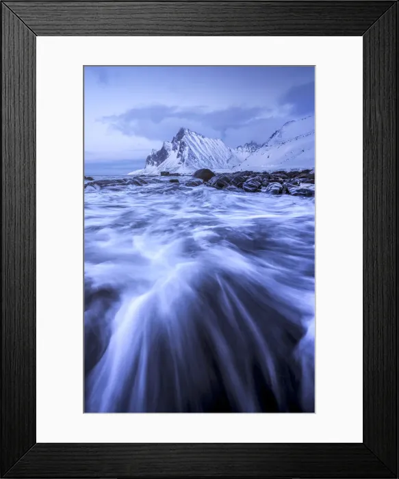 Framed Print : Vikten coast at twilight in winter, Lofoten islands, Norway Framed Print : Vikten coast at twilight in winter, Lofoten islands, Norway