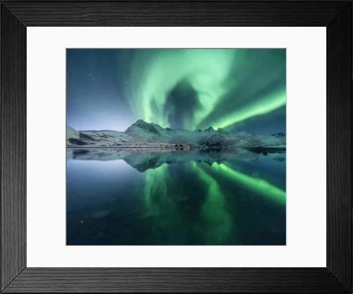 Framed Print : Aurora borealis over a lake near Svolvaer, Lofoten islands, Norway Framed Print : Aurora borealis over a lake near Svolvaer, Lofoten islands, Norway