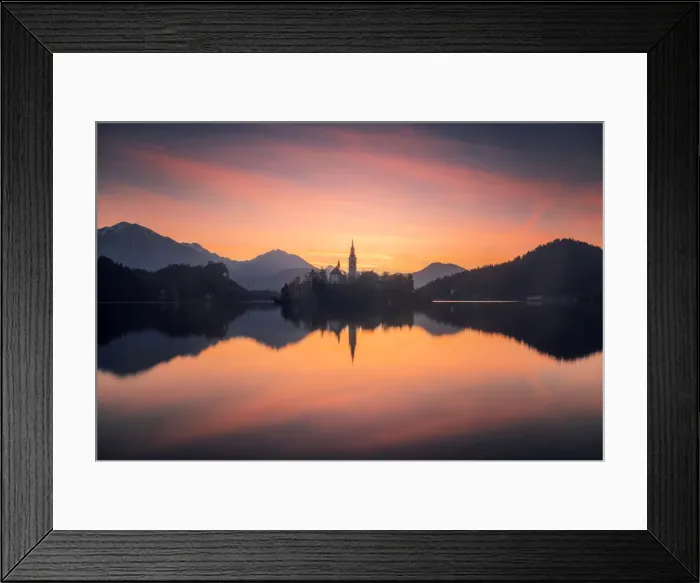 Framed Print : Lake Bled at twilight in spring, Slovenia Framed Print : Lake Bled at twilight in spring, Slovenia