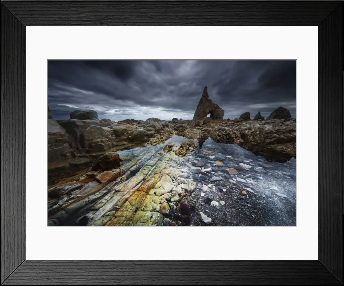 Framed Print : Low tide at Playa de Campiecho during a storm afternoon, Asturias, Spain Framed Print : Low tide at Playa de Campiecho during a storm afternoon, Asturias, Spain