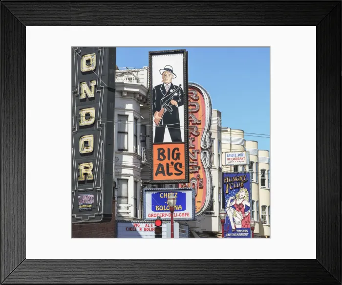 Framed Print : Clubs signs on buildings in North Beach district, San Francisco, California, USA Framed Print : Clubs signs on buildings in North Beach district, San Francisco, California, USA