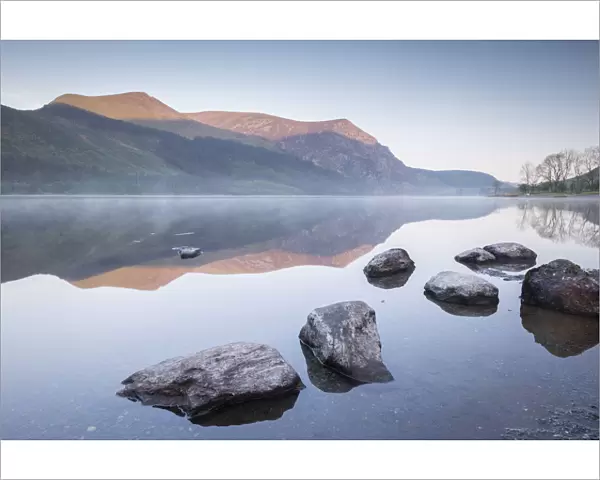 Tranquil morning on Llyn Cwellyn in Snowdonia National Park, Wales, UK. Spring