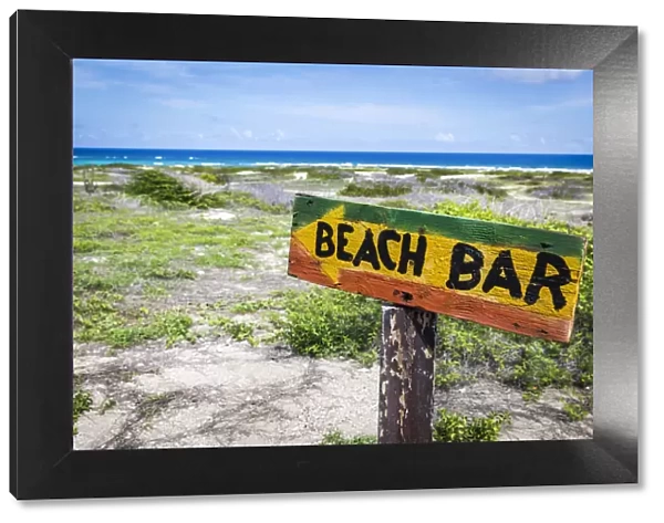 Caribbean, Aruba, San Nicolas District, Characteristic wood sign in the Boca Grandi beach