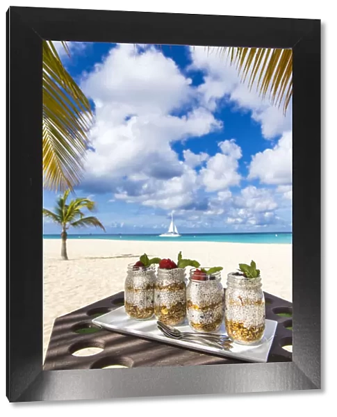 Caribbean, Aruba, Oranjestad, Pudding based breakfast on Eagle Beach