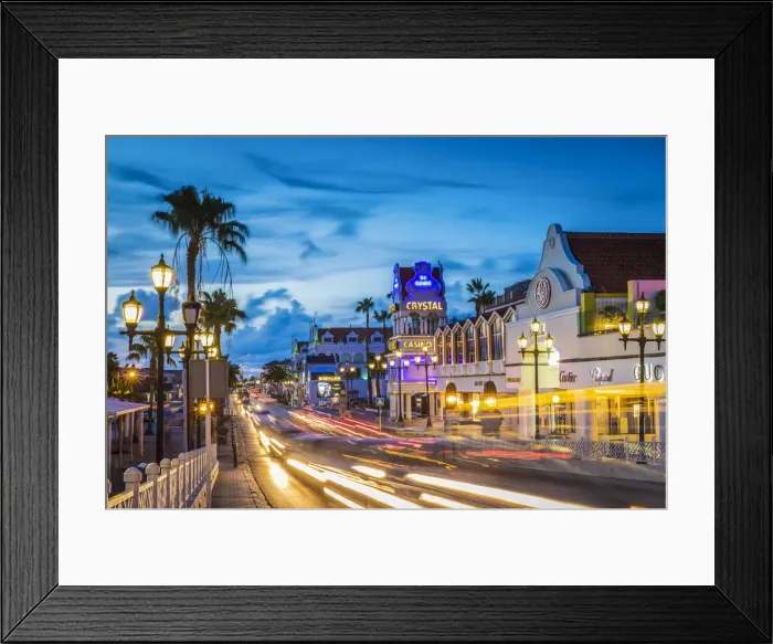 Framed Print : Caribbean, Aruba, Oranjestad, The Lloyd G. Smith Boulevard at night Framed Print : Caribbean, Aruba, Oranjestad, The Lloyd G. Smith Boulevard at night