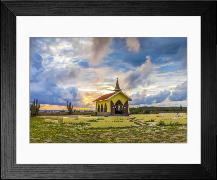 Framed Print : Caribbean, Aruba, Noord, The Alto Vista Chapel at sunrise Framed Print : Caribbean, Aruba, Noord, The Alto Vista Chapel at sunrise