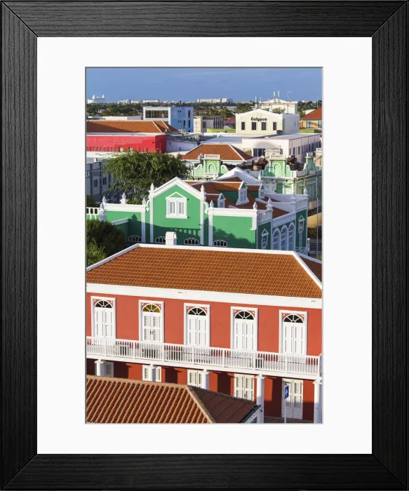 Framed Print : Caribbean, Aruba, Oranjestad, Colorful houses in the centre of the town Framed Print : Caribbean, Aruba, Oranjestad, Colorful houses in the centre of the town