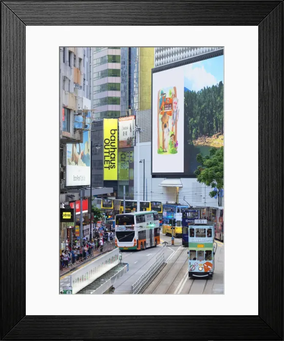Framed Print : Trams and buses, Causeway Bay, Hong Kong Island, Hong Kong Framed Print : Trams and buses, Causeway Bay, Hong Kong Island, Hong Kong