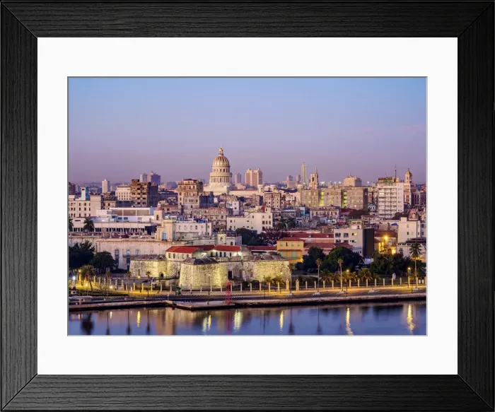 Framed Print : View over Castle of the Royal Force and Habana Vieja towards El Capitolio at dawn, Havana