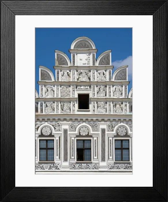 Framed Print : Detail of gable of house at Zacharias of Hradec Square, UNESCO, Telc, Jihlava District Framed Print : Detail of gable of house at Zacharias of Hradec Square, UNESCO, Telc, Jihlava District