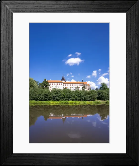 Framed Print : St. Procopius Basilica reflecting in Jihlava River on sunny day, UNESCO, Trebic Framed Print : St. Procopius Basilica reflecting in Jihlava River on sunny day, UNESCO, Trebic