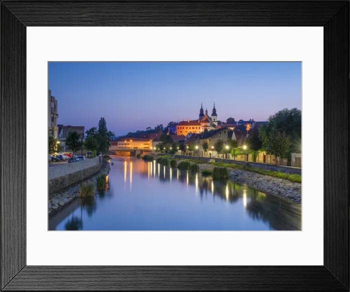 Framed Print : St. Procopius Basilica and waterfront by Jihlava river at night, UNESCO, Trebic Framed Print : St. Procopius Basilica and waterfront by Jihlava river at night, UNESCO, Trebic