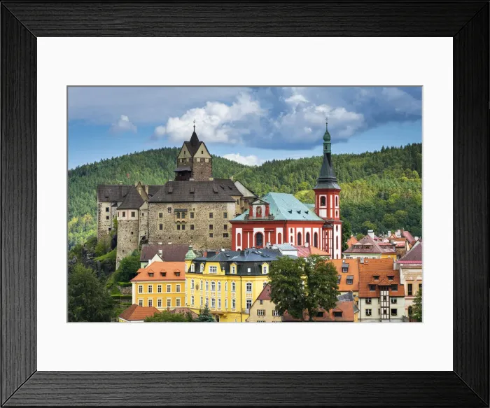 Framed Print : Elevated scenic view of Loket Castle and St. Wenceslas Church, Loket, Sokolov District Framed Print : Elevated scenic view of Loket Castle and St. Wenceslas Church, Loket, Sokolov District