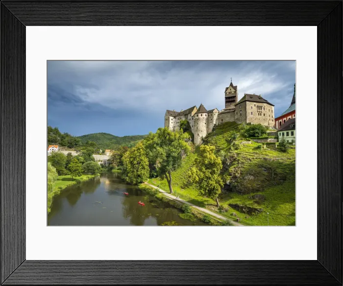 Framed Print : Loket Castle and kayakers on Ohre river, Loket, Sokolov District, Karlovy Vary Region Framed Print : Loket Castle and kayakers on Ohre river, Loket, Sokolov District, Karlovy Vary Region