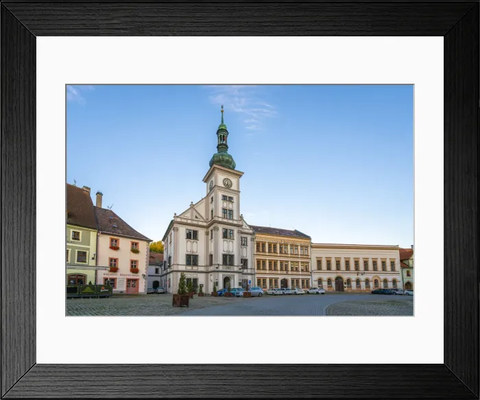 Framed Print : Loket Town Hall on early morning, Loket, Sokolov District, Karlovy Vary Region, Bohemia
