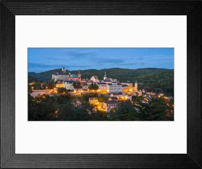 Framed Print : Elevated scenic view of Loket at night, Loket, Sokolov District, Karlovy Vary Region Framed Print : Elevated scenic view of Loket at night, Loket, Sokolov District, Karlovy Vary Region