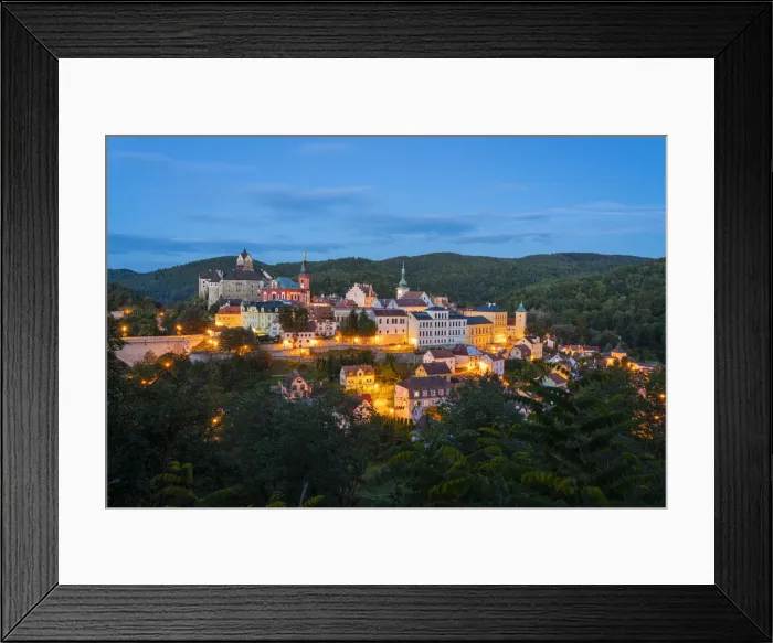 Framed Print : Elevated scenic view of Loket at night, Loket, Sokolov District, Karlovy Vary Region Framed Print : Elevated scenic view of Loket at night, Loket, Sokolov District, Karlovy Vary Region