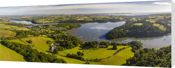 Aerial image of the village of Dittisham on the Dart Estuary, South Hams, Devon, England