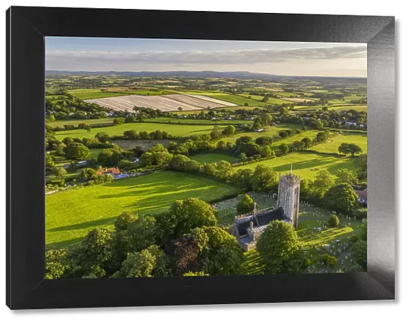 Aerial vista of the rural village of Morchard Bishop, Devon, England. Summer (July) 2020