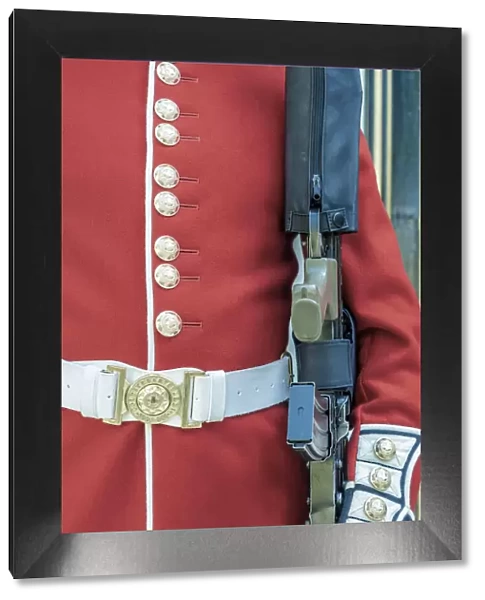 Uniform detail of the Queens Guards, Coldstream Guards at the Tower of London