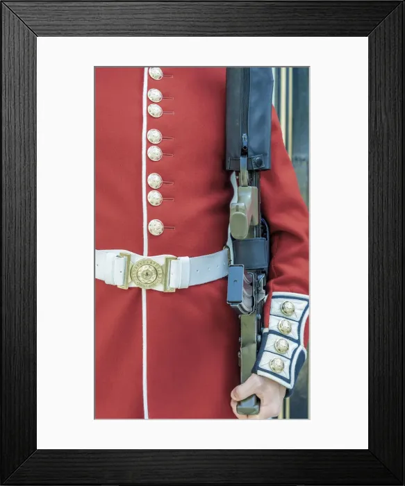 Framed Print : Uniform detail of the Queens Guards, Coldstream Guards at the Tower of London