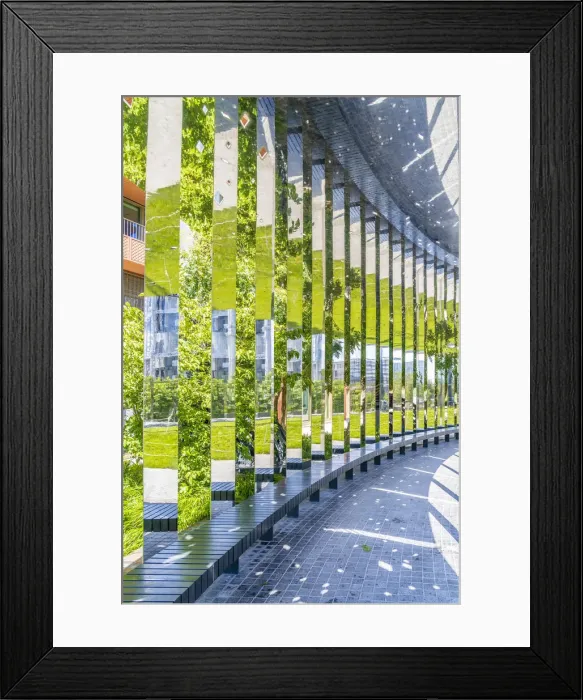 Framed Print : Mirrored labyrinth panels at Gasholder Park, Kings Cross, London, England, UK Framed Print : Mirrored labyrinth panels at Gasholder Park, Kings Cross, London, England, UK