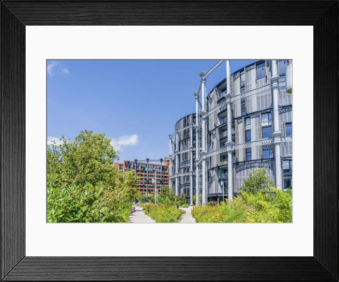 Framed Print : Apartments in Gasholder Park, Kings Cross, London, England, UK Framed Print : Apartments in Gasholder Park, Kings Cross, London, England, UK