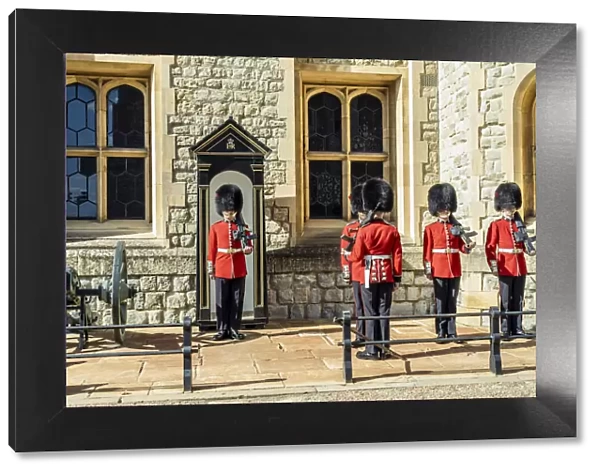 Queens guards, changing the guard at The Jewel House, Tower of London