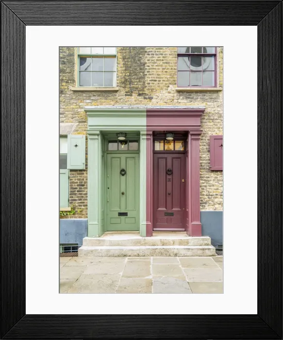 Framed Print : Doors, 18th Century Georgian town houses, Shoreditch, London, England, Uk