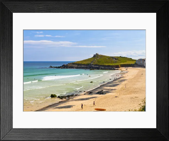 Framed Print : Porthmeor Beach with St Nicholas Chapel in the background, St Ives, Cornwall, England, UK Framed Print : Porthmeor Beach with St Nicholas Chapel in the background, St Ives, Cornwall, England, UK