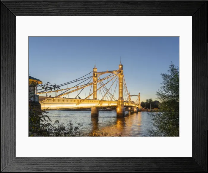 Framed Print : Albert Bridge illuminated at night, London, England, UK Framed Print : Albert Bridge illuminated at night, London, England, UK