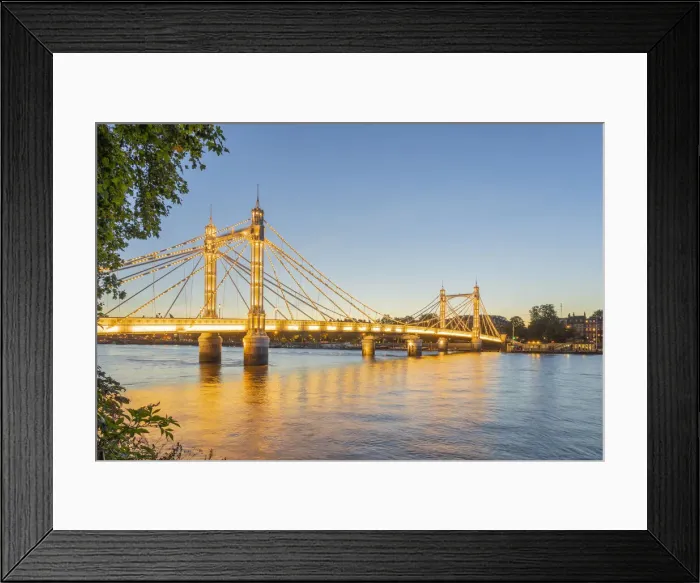 Framed Print : Albert Bridge illuminated at night, London, England, UK Framed Print : Albert Bridge illuminated at night, London, England, UK