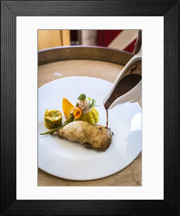 Framed Print : France, Guadalupe, Bouillante, A plate based on chicken in the Z'Epices restaurant Framed Print : France, Guadalupe, Bouillante, A plate based on chicken in the Z'Epices restaurant