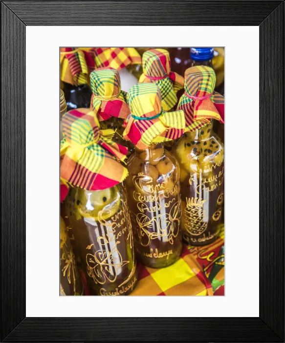 Framed Print : France, Guadeloupe, Pointe-a-Pitre, Bottles of fruity Framed Print : France, Guadeloupe, Pointe-a-Pitre, Bottles of fruity