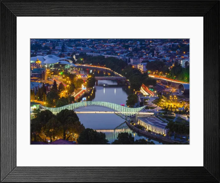 Framed Print : Elevated view of The Bridge of Peace at twilight, Tbilisi, Georgia Framed Print : Elevated view of The Bridge of Peace at twilight, Tbilisi, Georgia